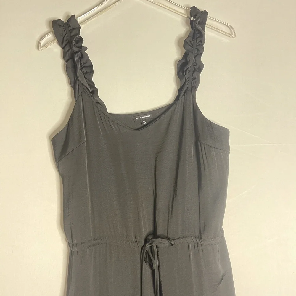 WHO What Wear Little Black Drawstring Waist Dress Gathered Straps Medium